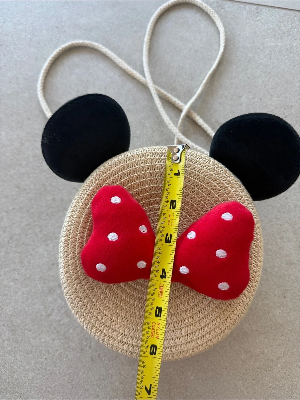 Kids Straw Crossbody Bag, Red Polka Dot Bow and Mouse ears perfect for Disney